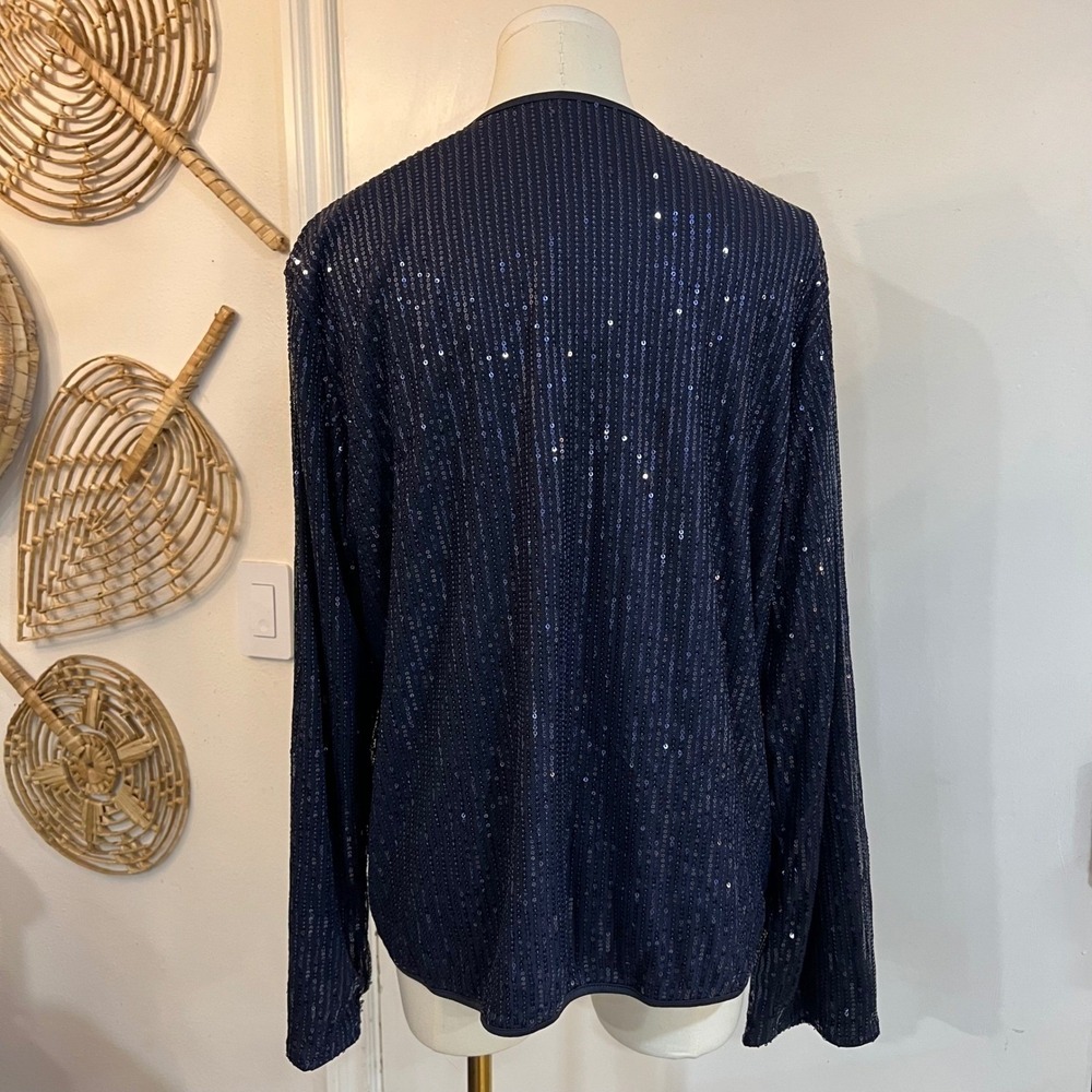 Vintage Eggplant Purple Sequin Open Front Evening Jacket Glam Party Layer XL - Picture 6 of 7